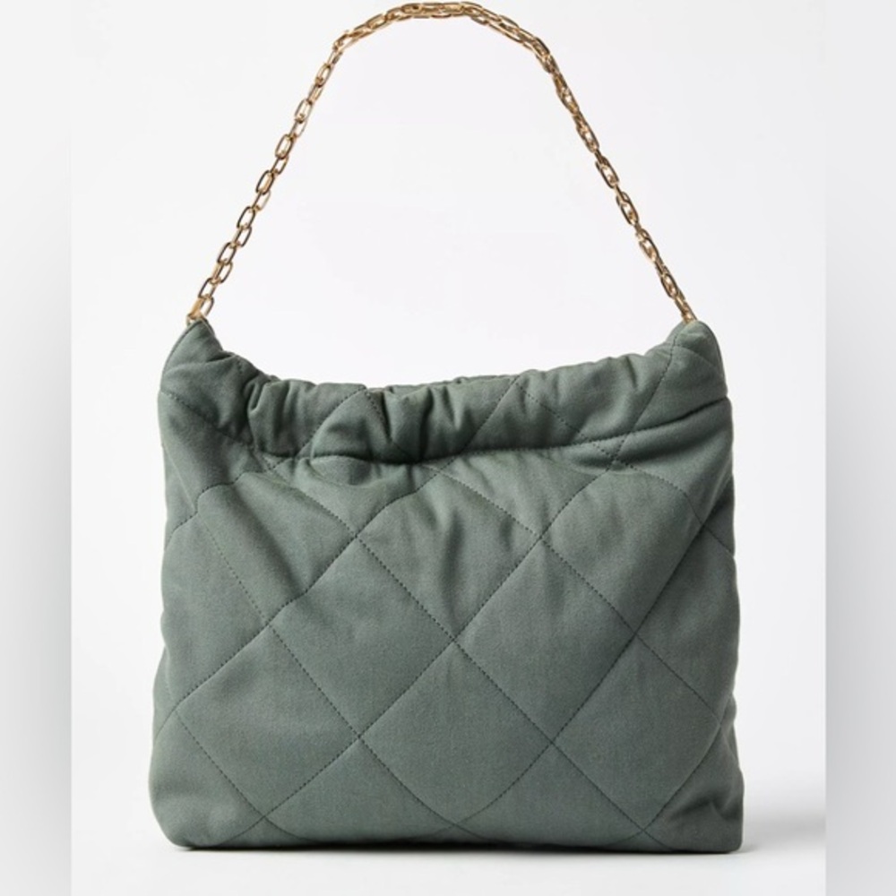 Quilted Evergreen Green Bag with gold chain Strap - Loft